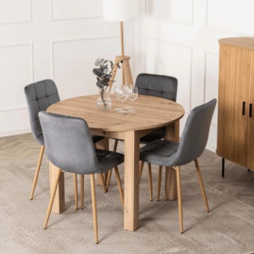 Mebel Elite Комплект: стол Harry (102–142 см) из дуба Artisan и 4 стула Fredy серого цвета, W.HARRY/DA/S/FREDY/P/D/V/Z4/K - Home Club