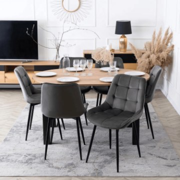 Mebel Elite Комплект из стола Harry (102–142 см) цвета «Дуб Craft»/«Черный» и 6 стульев Chris серого цвета, W.HARRY/DC/CZ/S/CHRIS/P/CZ/V/Z6/K - Home Club