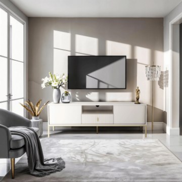 Mebel Elite Тв-тумба Marcos 154 см с рифлением, цвет «Кашмир/Золотой», W.MAGGIORE/KASZ/BZ/ZL/RTV - Home Club