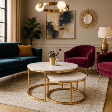 Mebel Elite Набір столиків Olis Max «Золотий мармур», ME.MAXOLIS/M/ZL/L - Home Club