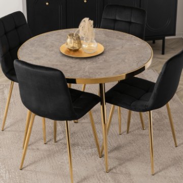 Mebel Elite Стол Tinga 100 см, стеклянный, серый мрамор/золотой, ME.TINGA/P/S - Home Club