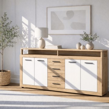 Mebel Elite Комод Blago 190 см, дуб Artisan/белый, W.LUNA/DA/B/KOM4D4S - Home Club