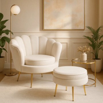 Mebel Elite Кресло Grand с подставкой для ног, кремового цвета, из велюра, ME.GRAND/KR/V/FW - Home Club