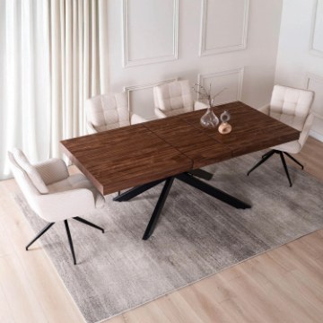 Mebel Elite Комплект: стол Hampton 160–240 см (орех/чёрный) и 4 стула Akita (кремовый), HAMPTON/O/CZ/S160-240/AKITA/KR/SZTR/Z4/K - Home Club