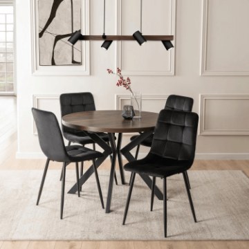 Mebel Elite Комплект: стіл Lukas 100–250 см (горіх/чорний) та 4 стільці Peru (чорні), LUKAS/O/CZ/S/PERU/CZ/V/Z4/K - Home Club