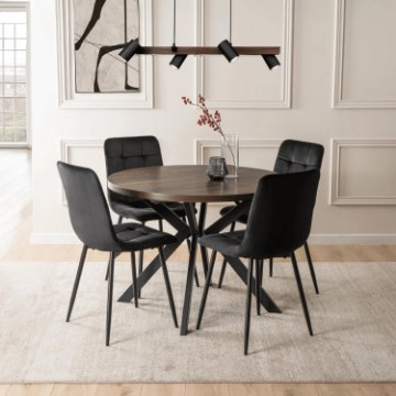 Mebel Elite Комплект: стол Lukas 100–250 см (орех/чёрный) и 4 стула Peru (чёрные), LUKAS/O/CZ/S/PERU/CZ/V/Z4/K - Home Club