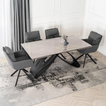 Mebel Elite Стол Luigi, керамический, раскладной, 160–240 см, серый мрамор/черный, ME.LUIGI/P/CZ/S160-240 - Home Club