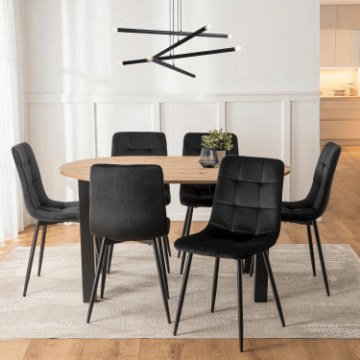 Mebel Elite Комплект: стол Harry (102–142 см) из дуба Artisan/черного цвета и 6 стульев Peru черного цвета, W.HARRY/DA/CZ/S/PERU/CZ/V/Z6/K - Home Club