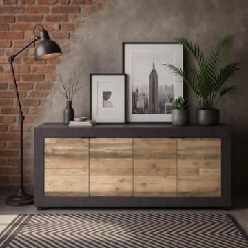 Mebel Elite Комод Blago 180 см, натуральный дуб/чёрный, W.LUNEA/MA/OSL/KOM4D - Home Club