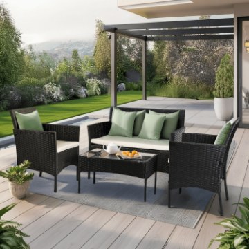 Mebel Elite Комплект садових меблів Missisipi, чорний/бежевий, ME.MISSISIPI/CZ/RT/OGR/ZES - Home Club