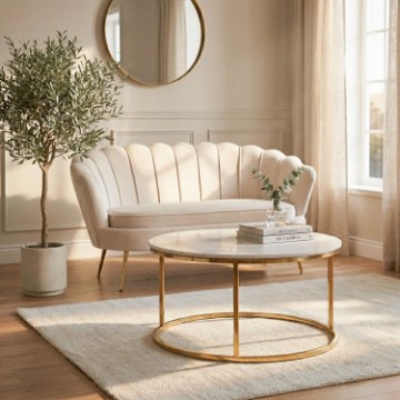 Mebel Elite Кофейный столик Venice, белый мрамор/золотой, ME.VENICE/BM/ZL/L - Home Club