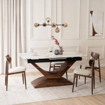 Mebel Elite Стол Alicante, керамический, раскладной, 160–200 см, белый мрамор/орех, ME.ALICANTE/B/O/S160-200 - Home Club