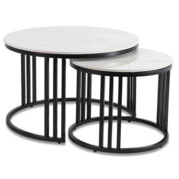 Mebel Elite Набор керамических столиков Jerry «Белый мрамор/Черный», ME.JERRY/B/PL/CZ/L - Home Club