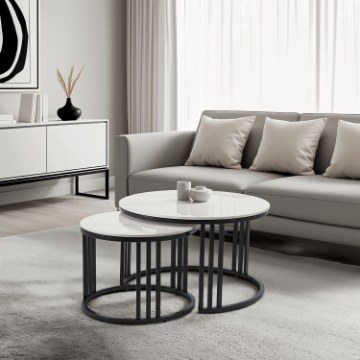 Mebel Elite Набір керамічних столиків Jerry «Білий мармур/Чорний», ME.JERRY/B/PL/CZ/L - Home Club