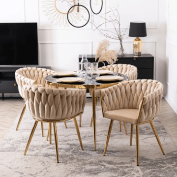Mebel Elite Стул Capi кремового цвета, плетеный, велюровый, ME.CAPI/KR/ZL/V/K - Home Club