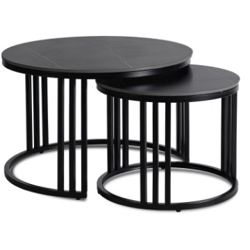 Mebel Elite Набор керамических столиков Jerry «Черный мрамор»/«Черный», ME.JERRY/CZCER/L - Home Club