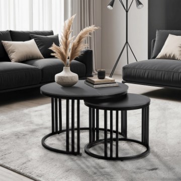 Mebel Elite Набір керамічних столиків Jerry «Чорний мармур»/«Чорний», ME.JERRY/CZCER/L - Home Club