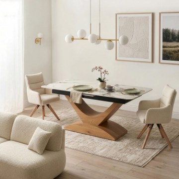 Mebel Elite Стіл Alicante, керамічний, розкладний, 160–200 см, білий мармур/дуб, ME.ALICANTE/B/D/S160-200 - Home Club