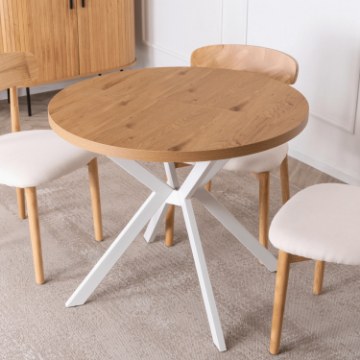 Mebel Elite Стіл Dorian, розкладний, 80–160 см, дуб золотистий/білий, ME.DORIAN/DZ/B/S - Home Club