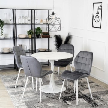Mebel Elite Стул Lucky серого цвета с белыми ножками, велюровый, ME.LUCKY/P/B/V/K - Home Club