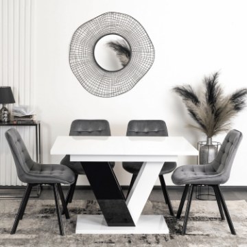 Mebel Elite Стіл Clark, розкладний, 120–160 см, білий/чорний глянцевий, PM.DUBAJ/B/PL/CZ/S - Home Club