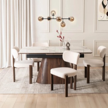 Mebel Elite Комплект: стіл Lizbona 160–200 см, білий мармур/горіх, та 4 стільці Grenada, кремовий, LIZBONA/BM/O/CER/S160-200/GRENADA/KR/O/TB/Z4/K - Home Club