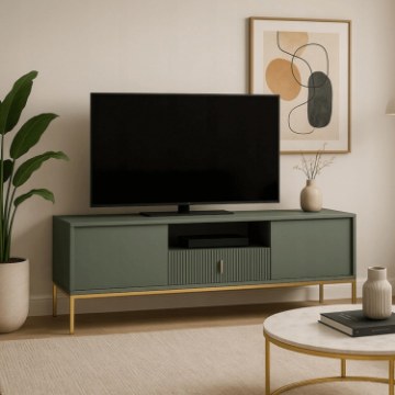 Mebel Elite Тв-тумба Marcos 155 см с рифленой поверхностью, зеленая, W.MAGGIORE/MA01/Z/N.ZL/U.ZL/RTV - Home Club