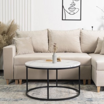 Mebel Elite Столик Conny Max «Белый мрамор»/«Черный», ME.MAXCONNY/BM/CZ/L - Home Club