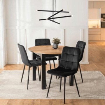 Mebel Elite Комплект: стіл Harry 102–142 см, дуб Craft/чорний, та 4 стільці Peru, чорні, W.HARRY/DC/CZ/S/PERU/CZ/V/Z4/K - Home Club