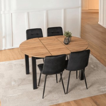 Mebel Elite Комплект: стол Harry (102–142 см) из дуба Craft/черного цвета и 4 стула Peru черного цвета, W.HARRY/DC/CZ/S/PERU/CZ/V/Z4/K - Home Club
