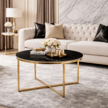 Mebel Elite Керамический столик Marine, черный матовый мрамор/золотой, ME.MARINE/CZMAT/ZL/L - Home Club