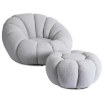 Вращающееся кресло для отдыха PETTIT серого цвета с пуфиком, обитое тканью Teddy Boucle