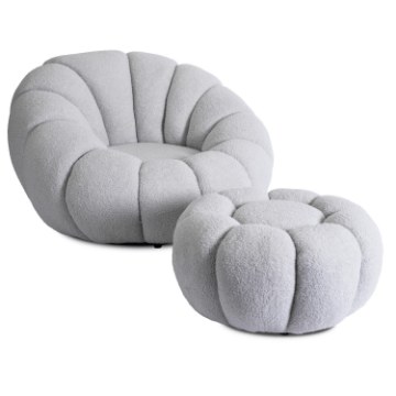 Mebel Elite Вращающееся кресло для отдыха Pettit с пуфиком, серый букле, ME.PETTIT/P/TB/FW - Home Club