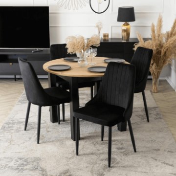 Mebel Elite Комплект: стіл Harry 102–142 см, дуб Artisan/чорний, та 4 стільці Bari, чорні, W.HARRY/DA/CZ/S/BARI/CZ/V/Z4/K - Home Club