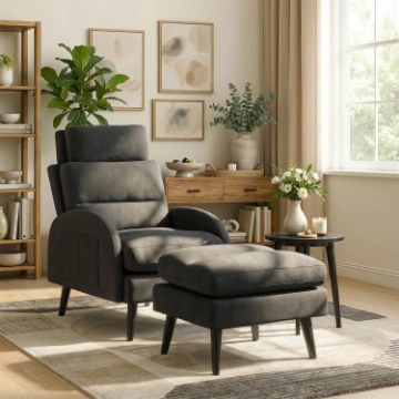 Mebel Elite Кресло для отдыха Henry с подставкой для ног, чёрное, ME.HENRY/CZ/T/FW - Home Club