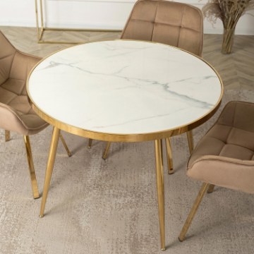 Mebel Elite Стол Tinga 100 см, стеклянный, белый мрамор/золотой, ME.TINGA/BM/S - Home Club
