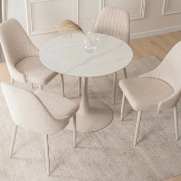 Mebel Elite Стол Sander 89 см, керамический, белый/кашемировый, ME.SANDER/B/KASZ/S - Home Club