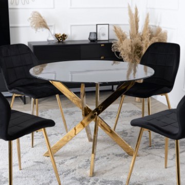 Mebel Elite Стол Bali со стеклянной столешницей, 100 см, черный мрамор/золотой, ME.BALI/CZM/ZL/S - Home Club