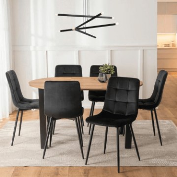 Mebel Elite Комплект: стол Harry (102–142 см) из дуба Craft/черного цвета и 6 стульев Peru черного цвета, W.HARRY/DC/CZ/S/PERU/CZ/V/Z6/K - Home Club