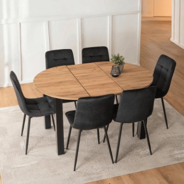 Mebel Elite Комплект: стіл Harry (102–142 см) «Дуб Craft»/«Чорний» та 6 стільців Peru чорного кольору, W.HARRY/DC/CZ/S/PERU/CZ/V/Z6/K - Home Club