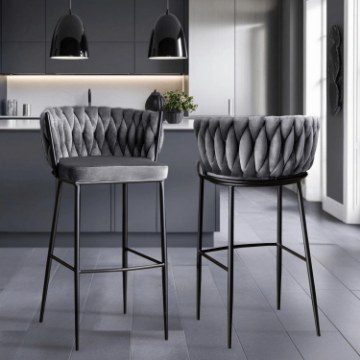 Mebel Elite Барный стул Flores, серый, велюровый, ME.FLORES/P/CZ/V/H - Home Club