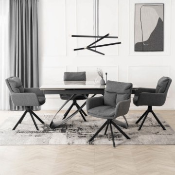 Mebel Elite Комплект: стіл Luigi 160–240 см, сірий мармур/чорний, та 4 стільці Paul, темно-сірі, LUIGI/P/CZ/S160-240/PAUL/CZ/T/Z4/K - Home Club