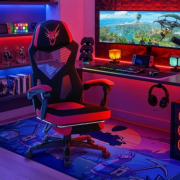 Mebel Elite Игровое вращающееся кресло Bing с подставкой для ног, чёрно-красное, ME.BING/CZ/CZR/T/FO - Home Club