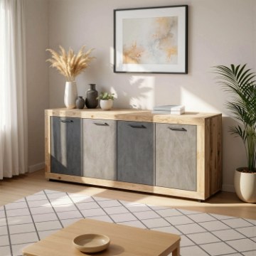 Mebel Elite Комод Blago 180 см, черный/необработанный дуб, W.LUNEA/OSL/MA/KOM4D - Home Club