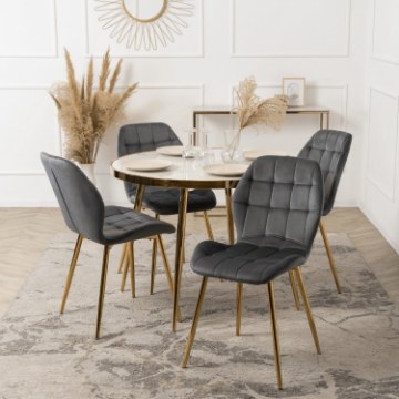 Mebel Elite Стул Lucky серого цвета с золотыми ножками, велюровый, ME.LUCKY/P/ZL/V/K - Home Club