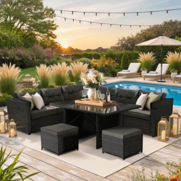 Mebel Elite Комплект садовой мебели Dallas, черный/темно-серый, ME.DALLAS/CZ/RT/OGR/ZES - Home Club