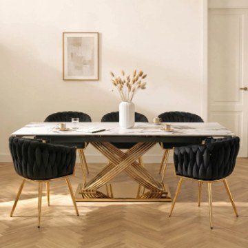 Mebel Elite Стол Ibiza, керамический, раскладной, 160–240 см, белый мрамор/золотой, ME.IBIZA/B/ZL/S160-240 - Home Club