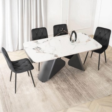 Mebel Elite Стол Verona, керамический, раскладной, 160–240 см, белый мрамор/чёрный, ME.VERONA/B/CZ/CER/S160-220 - Home Club