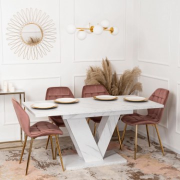 Mebel Elite Стол Clark, раскладной, 120–160 см, белый мрамор, PM.DUBAJ/BM/S - Home Club