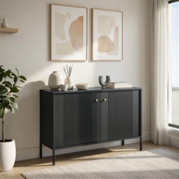 Mebel Elite Комод Soft 104 см, двухдверный, с рифлением, черный, W.ISEO/CZ/KOM2D - Home Club